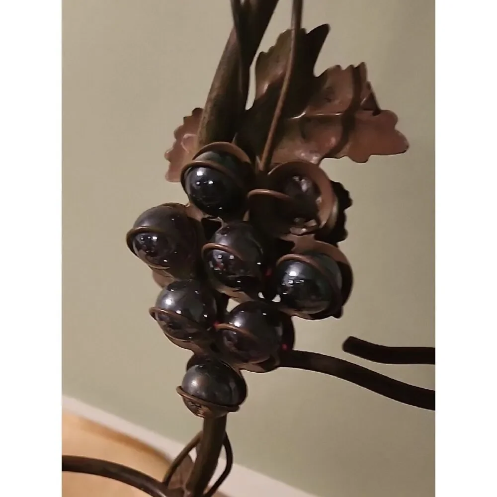 Wrought Iron Wine Bottle Holder with Leaf & Grape Accents - Brown